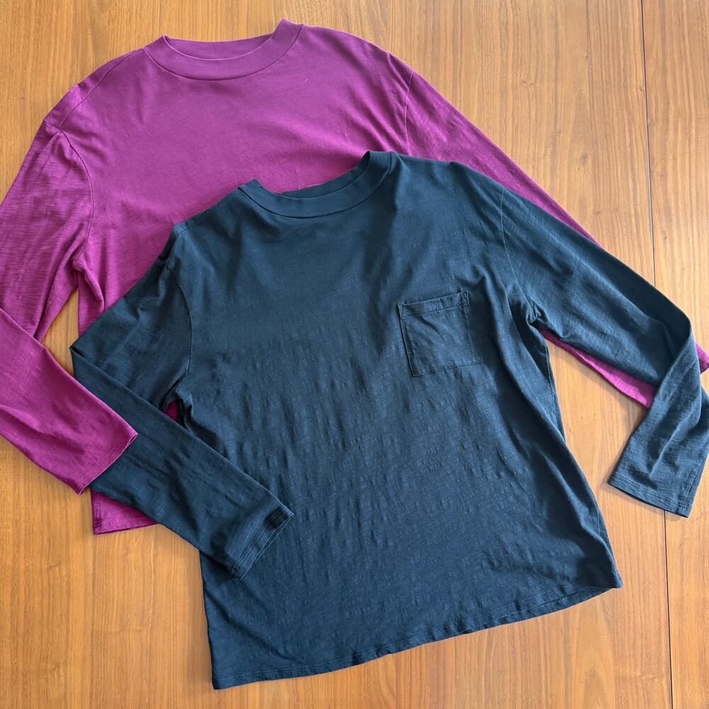 Garnet Hill Organic Pima Cotton Long Sleeve Pocket Tees Women’s M Lot of 2